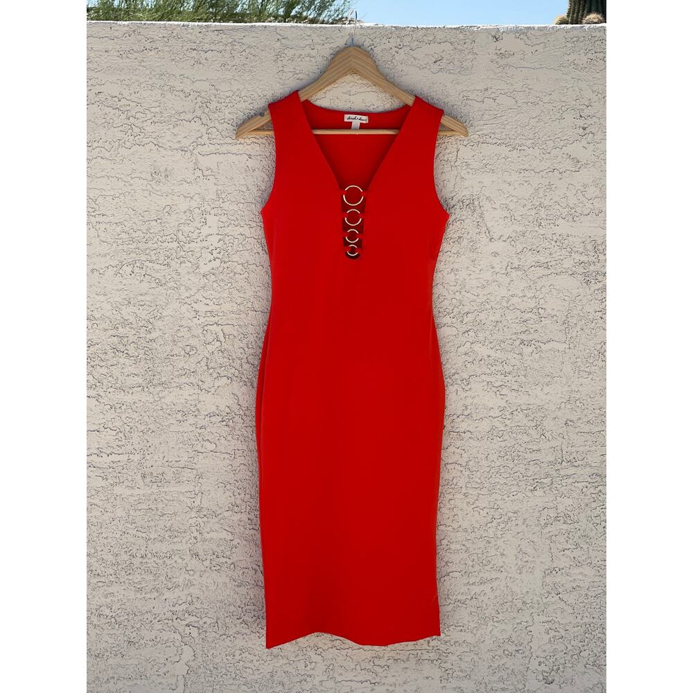 Derek Heart Orange Midi Dress with Gold Detail - Medium